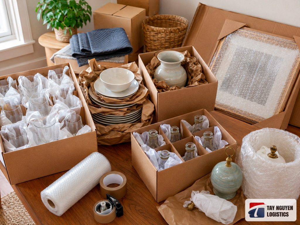 Đóng gói từng nhóm đồ dễ vỡ khi chuyển nhà